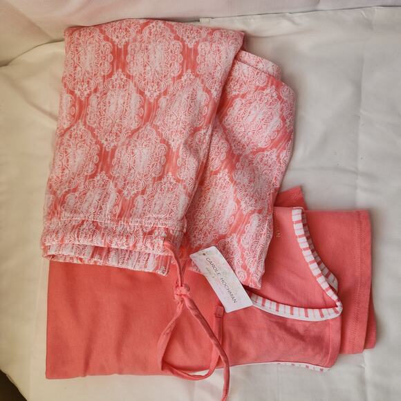 NWT Carole Hochman 2-Piece Pajama Set Coral Pink Base Intricate White Women 2X - Picture 13 of 13